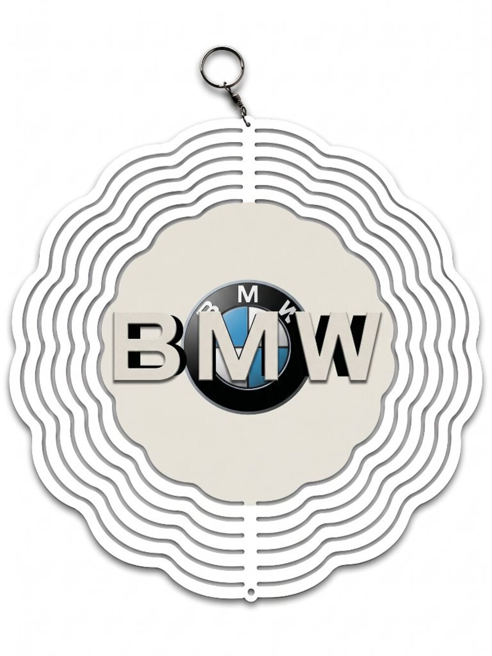 10" BMW Logo Kinetic Wind Spinner - White Metal Hanging Yard Decor